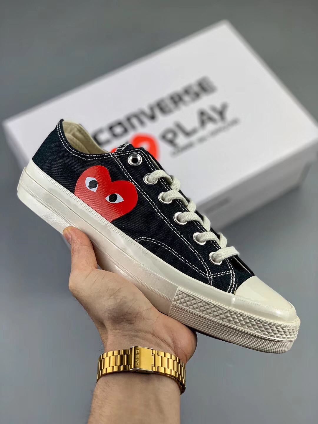 CDG Play x Converse Chuck Taylor All Star 70 Low Black For Sale