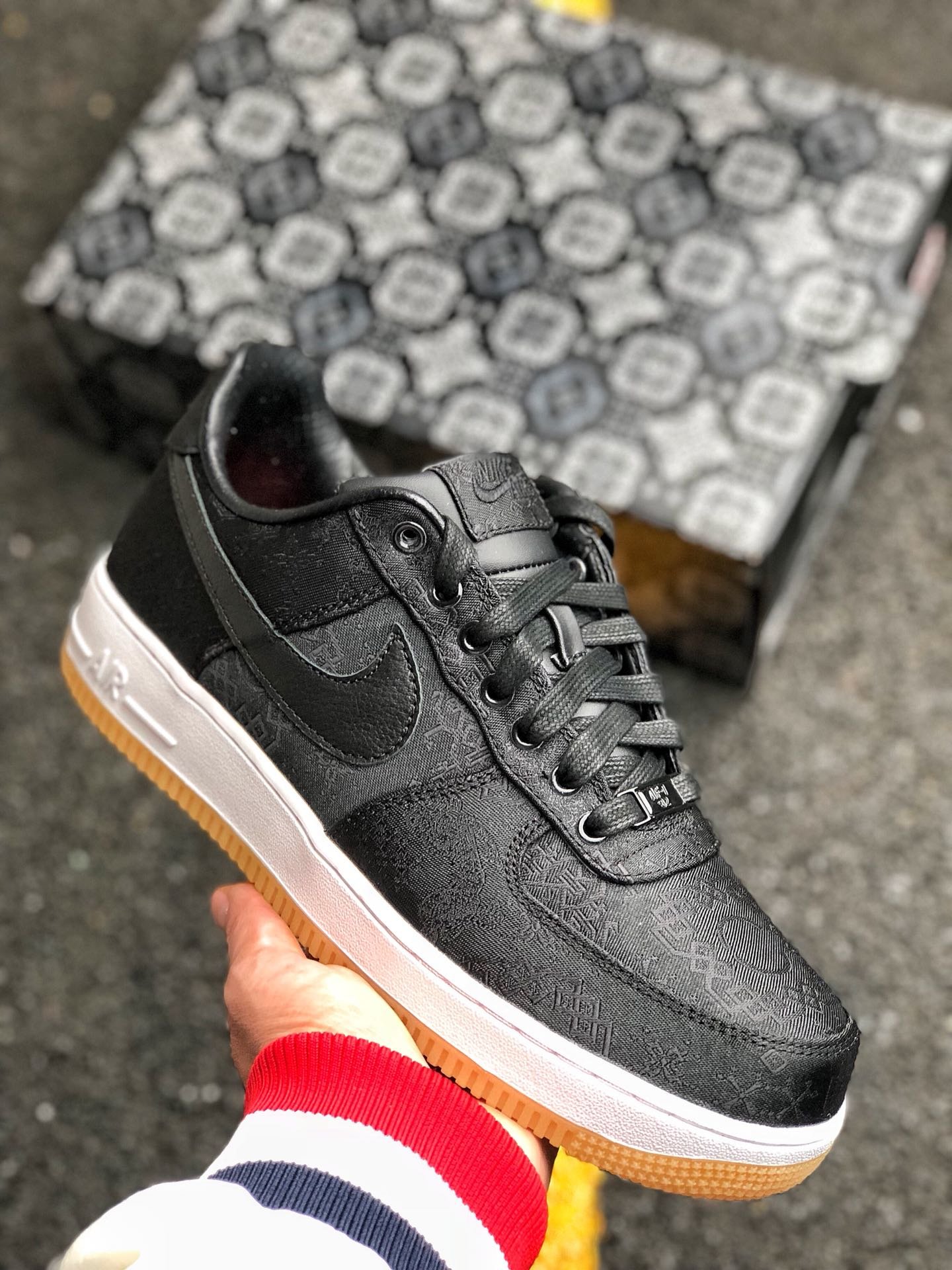Fragment x CLOT x Nike Air Force 1 Black/University Red/White For 