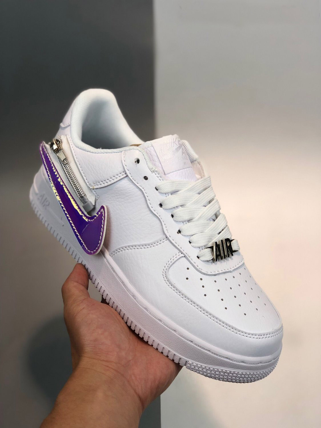 Nike Air Force 1 Zip-On Swoosh Logo White CW6558-100 For Sale 