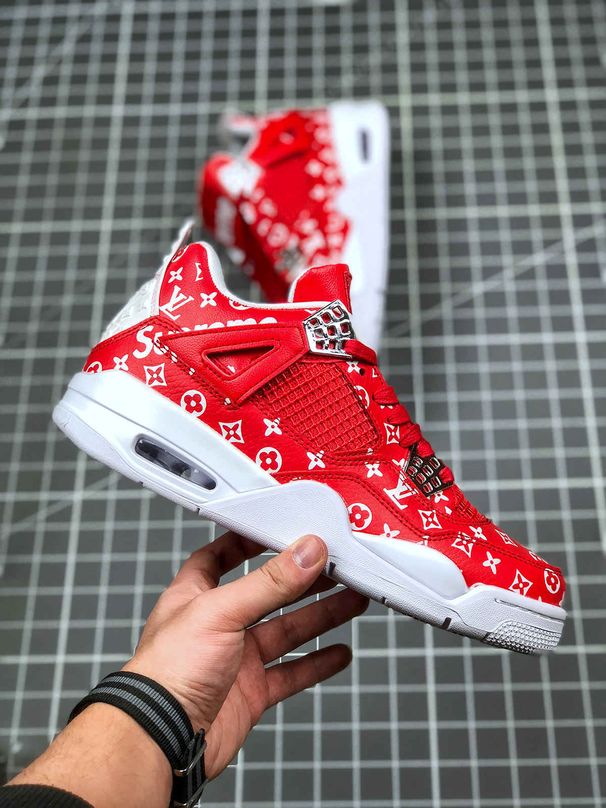 Supreme x Air Jordan 4 Custom Red For Sale – Sneaker Hello