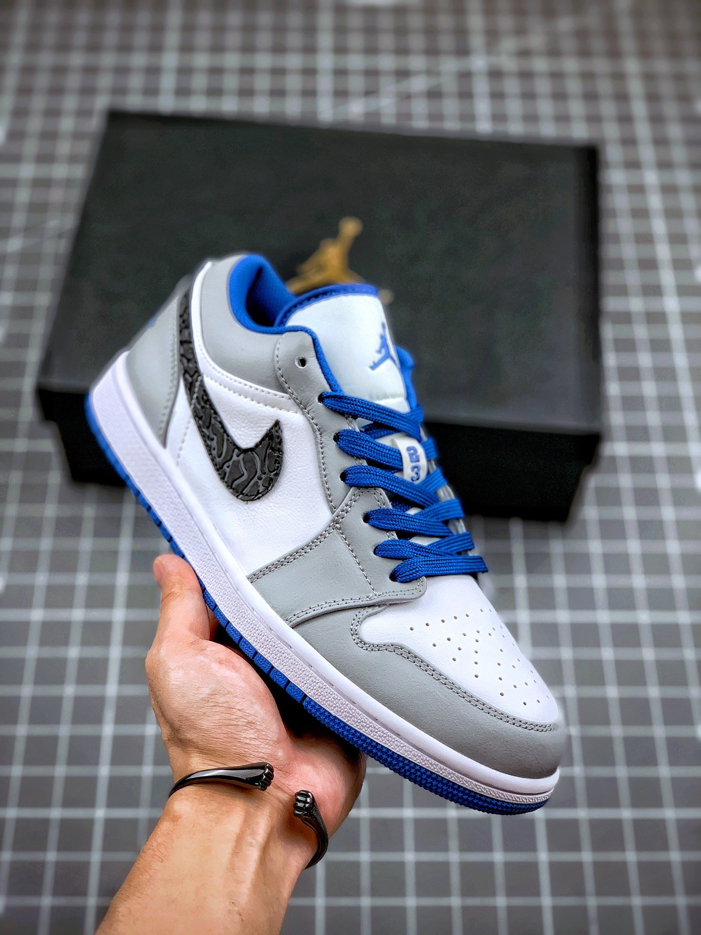 Air Jordan 1 Low White/True Blue-Cement Grey-Black For Sale – Sneaker Hello