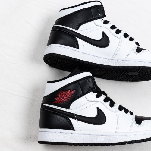 Air Jordan 1 Mid ‘Reverse Black Toe’ White Black Red For Sale – Sneaker ...