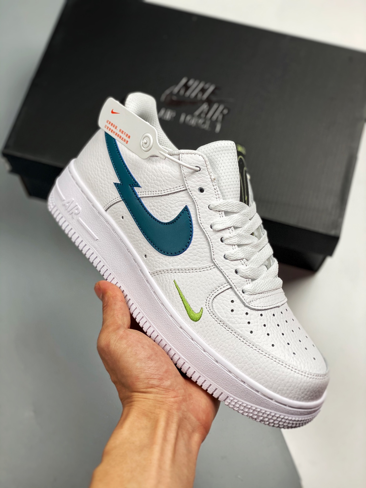 Nike Air Force 1 Low White/Aquamarine-Lime Glow-Off Noir For Sale ...