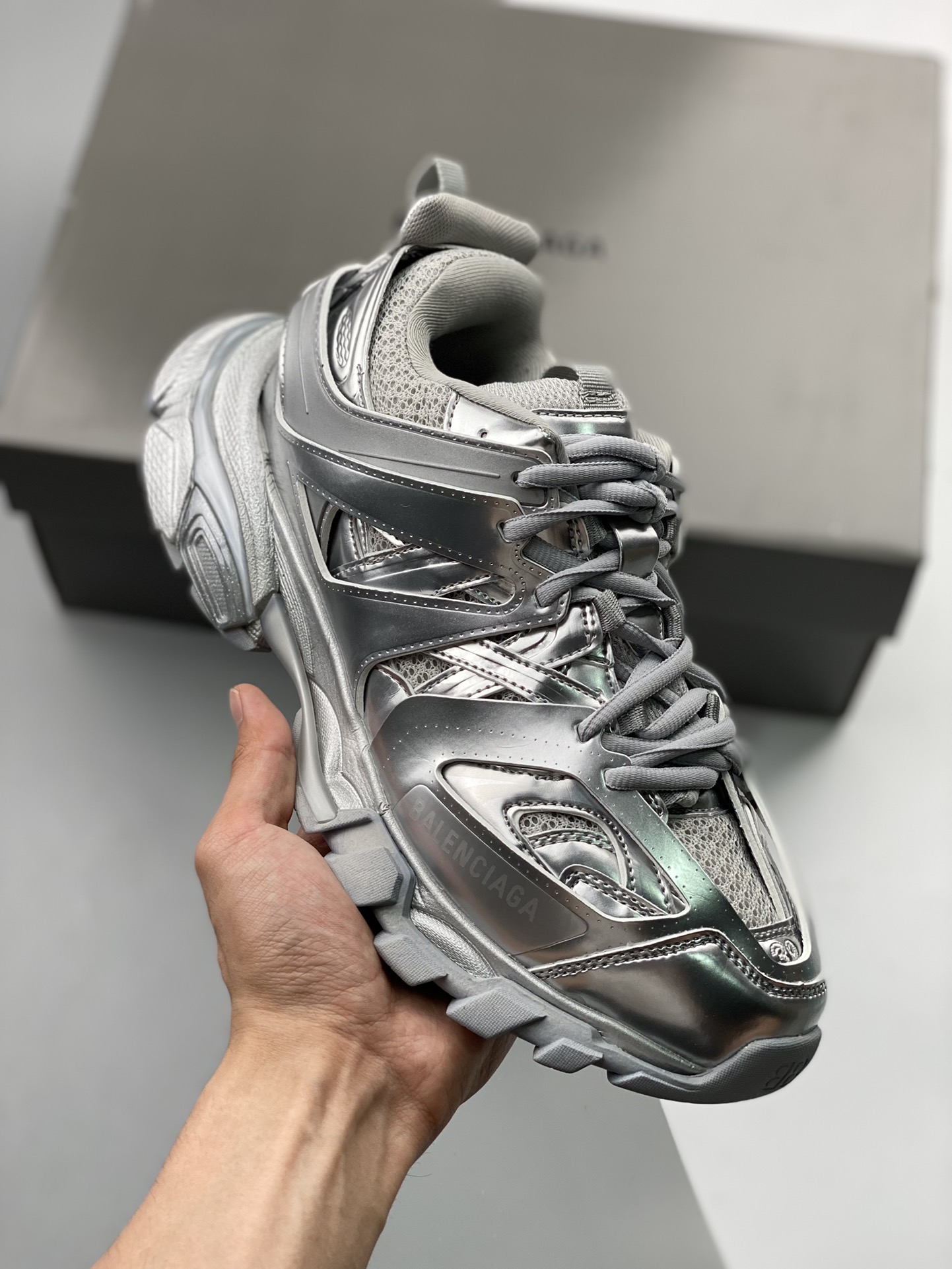 Balenciaga Track Sneaker Metallic Silver For Sale – Sneaker Hello