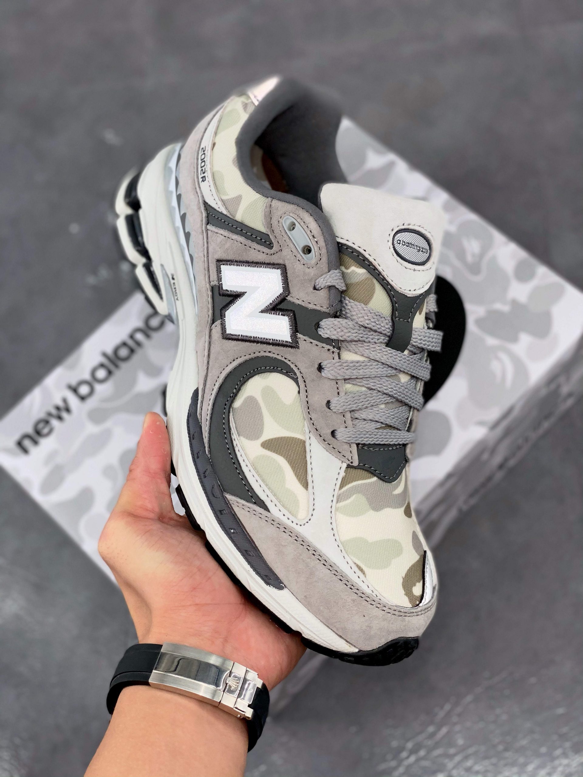 BAPE x New Balance 2002R 'Apes Together Strong-Grey Camo' For Sale 