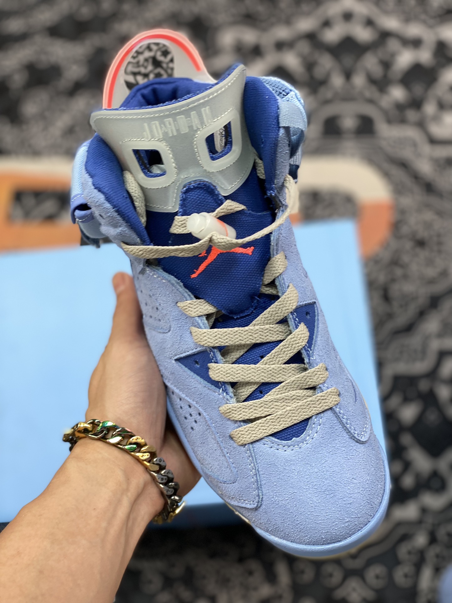 Travis Scott x Air Jordan 6 “Houston Oilers” Light Blue Shoes