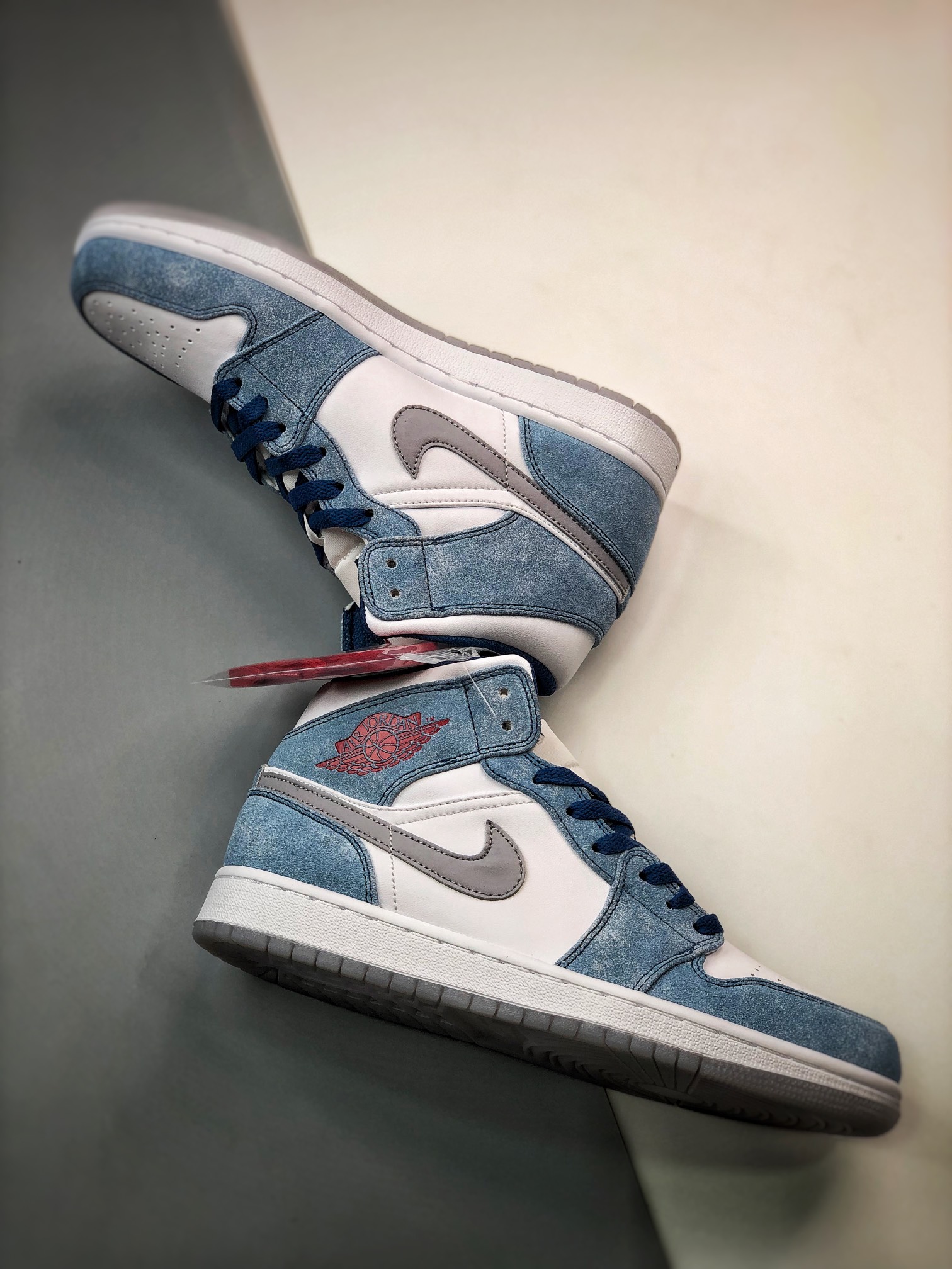 Air Jordan 1 Mid French Blue/Fire Red-White-Light Steel Grey For 