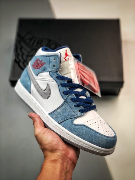 Air Jordan 1 Mid French Blue/Fire Red-White-Light Steel Grey For Sale ...